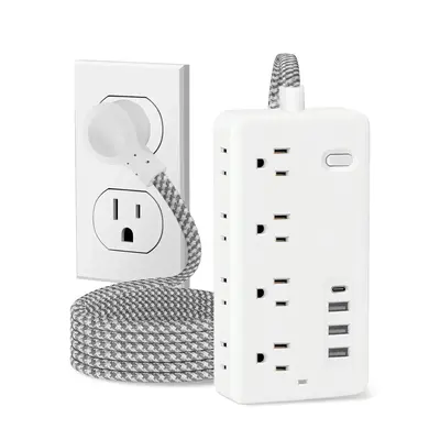 [12-in-1 Power Strip] 12-in-1 Power Strip Surge Protector | 8 AC Outlets, 4 USB Ports (including 1 Type-C), Overload Protecti...