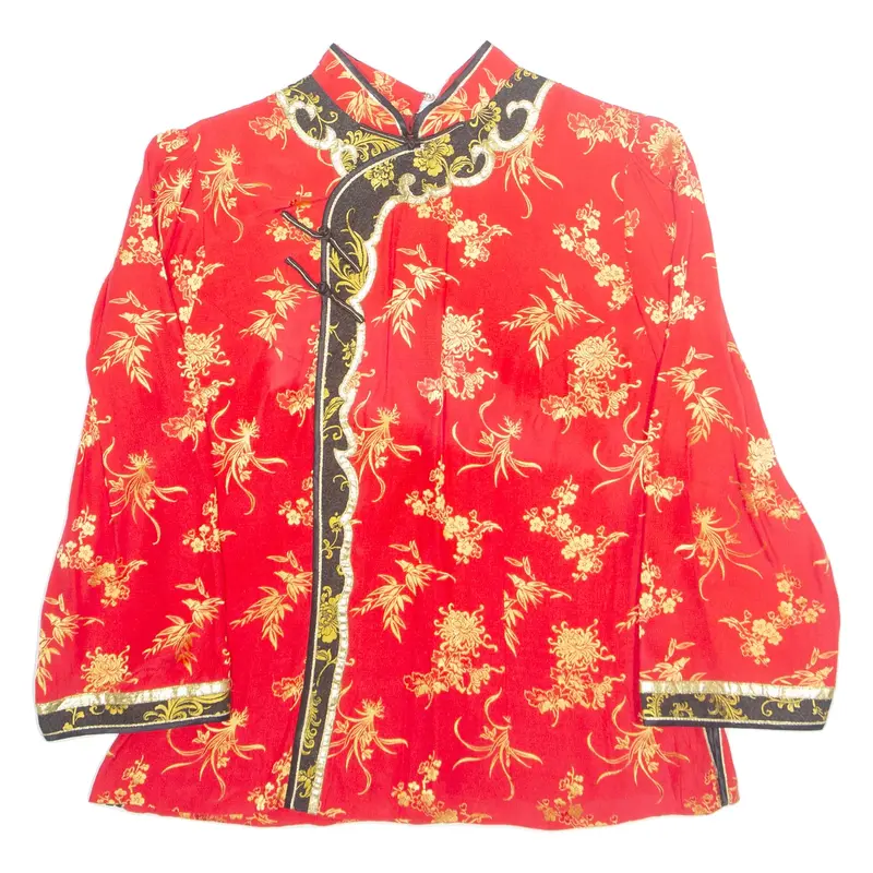 Oriental Womens Printed Blouse Red Long Sleeve Crazy Pattern S