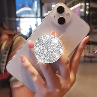 Shiny Rhinestone Decor Phone Back Case Stand, Creative Mobile Phone Push-pull Stand, Adjustable Folding Lazy Mobile Phone Bac...