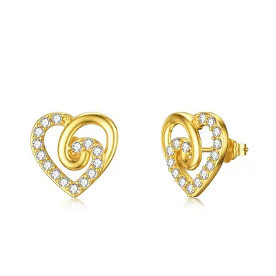 14K Gold Cubic Zirconia Heart & Infinity Symbol Stud Earrings