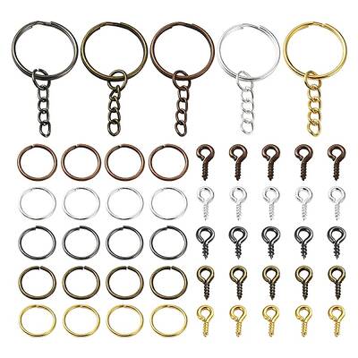 Iron Split Key Rings & Open Jump Rings & Screw Eye Pin Peg Bails Kits