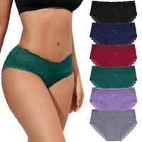 LEVAO 6 Pack Cotton Underwear for Women Breathable Lace Bikini Panties Ladies Hipster Underpants S-XXL Fit Clothes