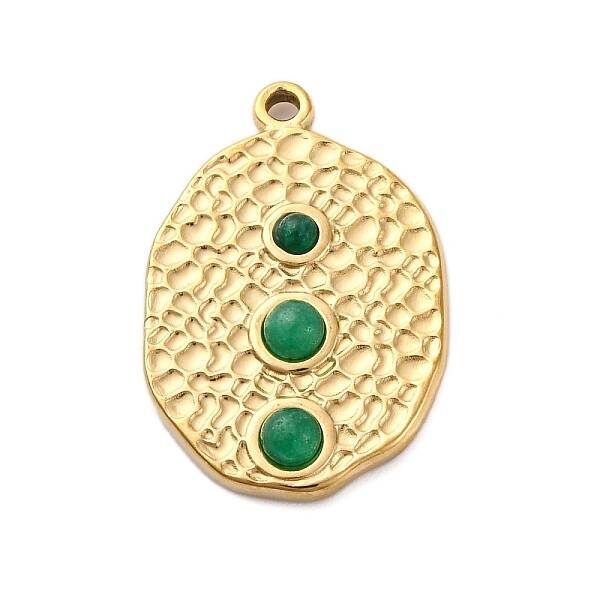 304 Stainless Steel Natural Green Aventurine Pendants