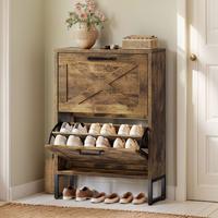 【Springtok】DWVO Shoe Storage Cabinet Entryway, 2 Flip Drawers Freestanding Shoe Organizer with Metal Legs, Narrow Shoe St...