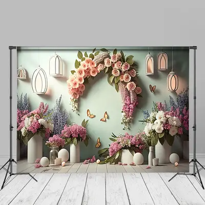 Elegant Butterfly Floral Green Wall Photo Backdrop - Aperturee