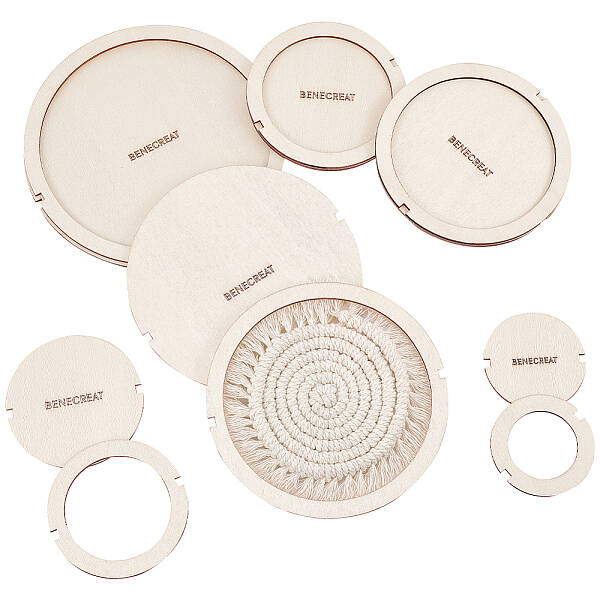 BENECREAT 12Pcs Round Macrame Cutting Molds Wood Macrame Ring Cutting Template Macrame Round Wall Hanging Tool for DIY Crafts...