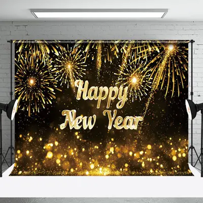 Aperturee Figured Gold Dots Happy New Year Backdrop Decor - Aperturee
