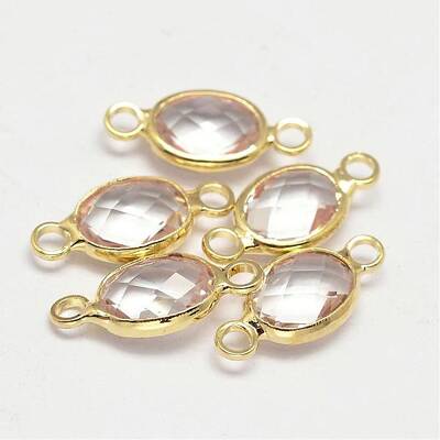Oval Faceted Golden Brass Glass Links connectors