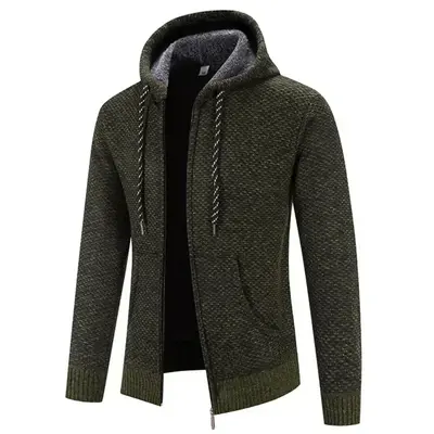 Men's Fleece Clothes Knit Cardigan Jumper Hooded Jackets Brown Sweaters Warm Harajuku Coat
