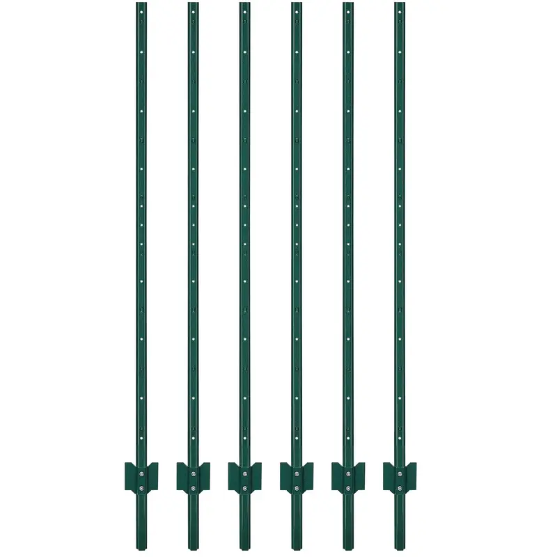 Garvee 6 ft Metal Fence Posts U-Channel Design Heavy Duty Steel Q235 Carbon Powder-Coated Green Adjustable Tabs Garden Farm O...