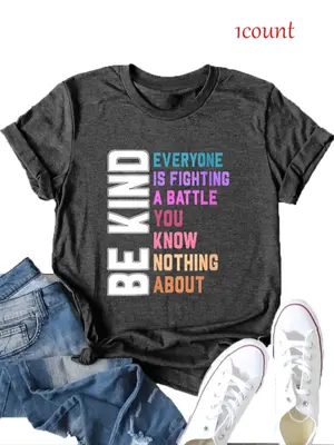 Women's Slogan Print Round Neck Tee, Fashion Casual Crew Neck T-Shirt for Daily Holiday Vacation Outdoor Wear, Ladies Clothes...