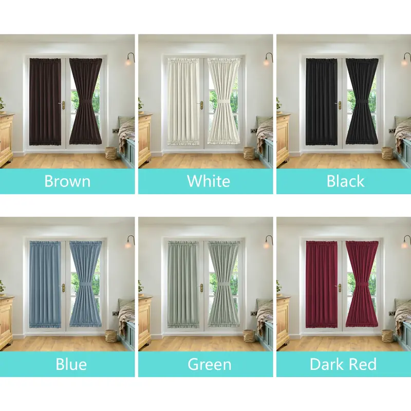 2 Panel French Door Curtains With Rod Pocket Tieback Indoor Sun Blocking Privacy Grommet Curtains | Color: white