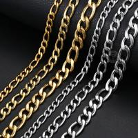 Stainless Steel Figaro Chain Necklace Choker - 3/5/7/9mm - Silver/Gold Color - 16-30\