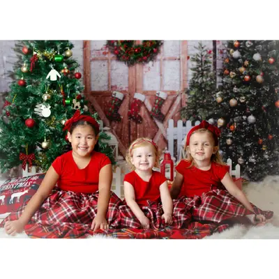 Red Presents Door Christmas Tree Birthday Backdrop - Aperturee