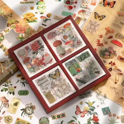 Valentine's Day Vintage Floral Pattern Sticker, 100pcs/box Waterproof Self Adhesive Decor Paper, Decor Sticker for Gift Greet...