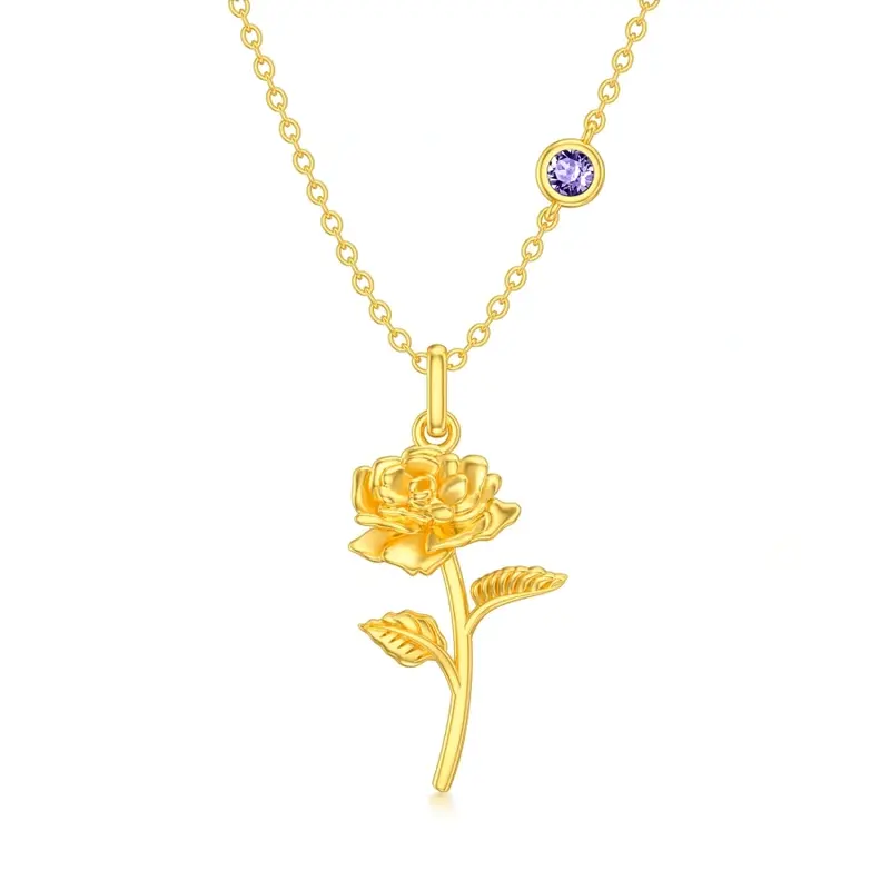 Gold Vermeil Personalized Birthstone Rose & Grandmother & Mother & Sisters Pendant Necklace