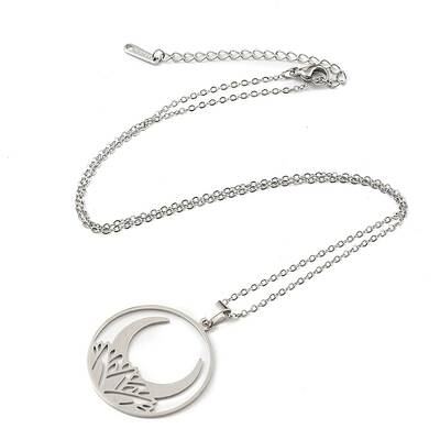 Non-Tarnish 201 Stainless Steel Moon Pendant Necklace with Cable Chains