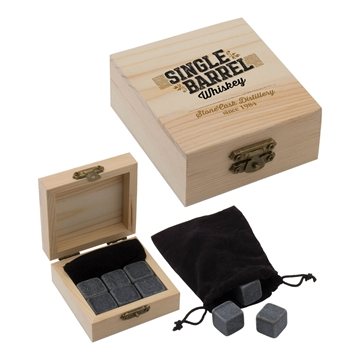 48 Customized Whiskey Stone Set - Natural Basalt & Pine Box