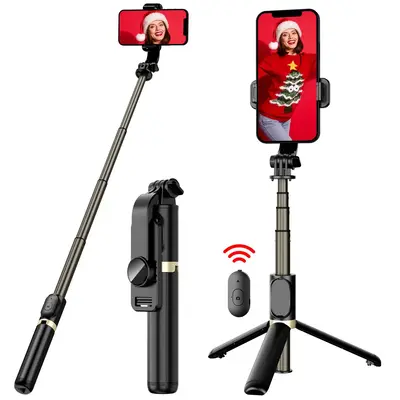 Selfie Stick Tripod with BT Remote Control, Expandable BT Tripod Selfie Stick, Foldable & Adjustable Selfie Stick Stand for i...