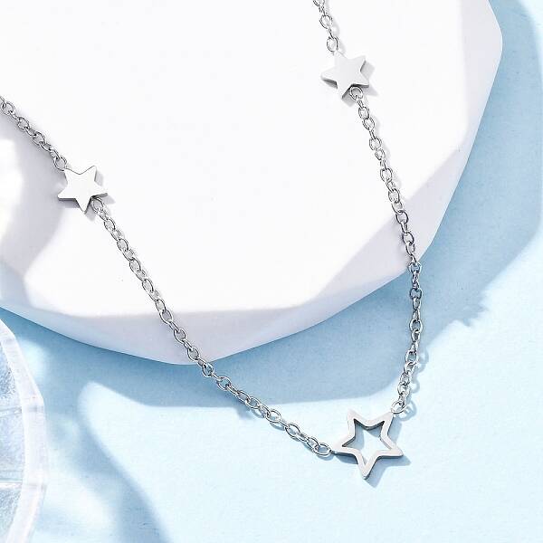 304 Stainless Steel Star Link Chain Necklaces