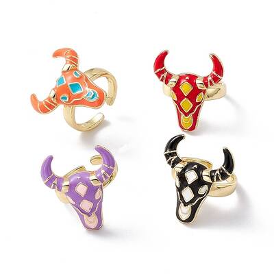 Enamel OX Head Open Cuff Ring