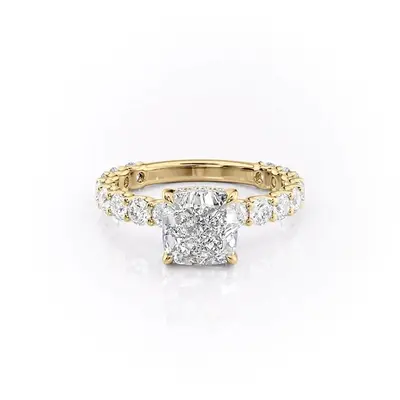 Sterling Silver with Yellow Gold Plated Moissanite Engagement Ring