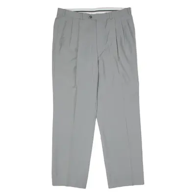 HAGMAN Pleated Mens Trousers Grey Regular Straight 90s Wool W34 L30