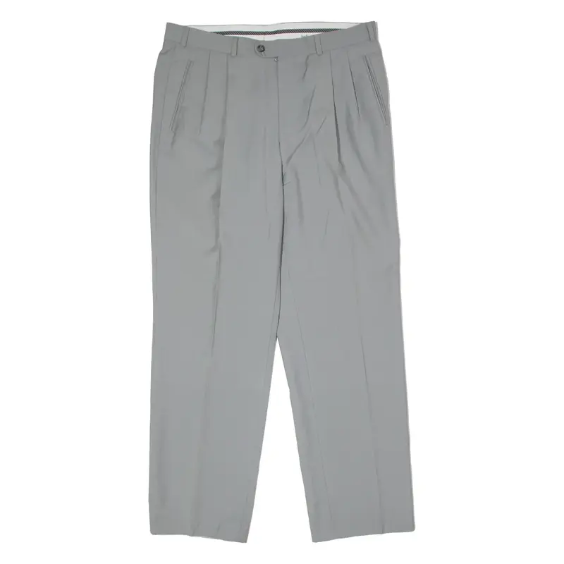 HAGMAN Pleated Mens Trousers Grey Regular Straight 90s Wool W34 L30