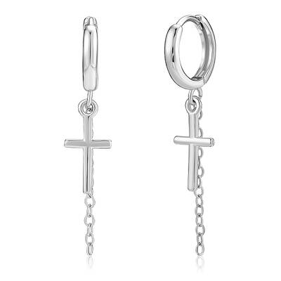 Cross Huggie Hoop Earrings Gold Plated Minimalist Cross Charm Dangle Drop Earrings Jewelry Gift for Women Men