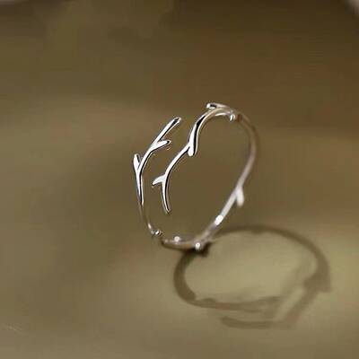 Deer Horn Rhodium Plated 925 Sterling Silver Cuff Rings