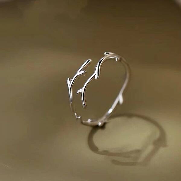 Deer Horn Rhodium Plated 925 Sterling Silver Cuff Rings