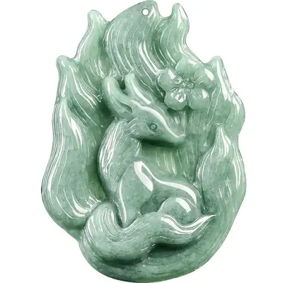 Natural Grade A Jadeite Nine-Tailed Fox Pendant