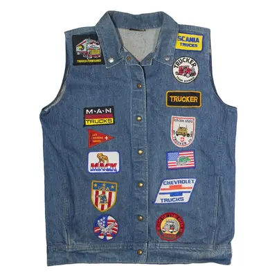 LOUIS LONDON Customised Trucker Patch Womens Denim Waistcoat Blue 80s USA XL