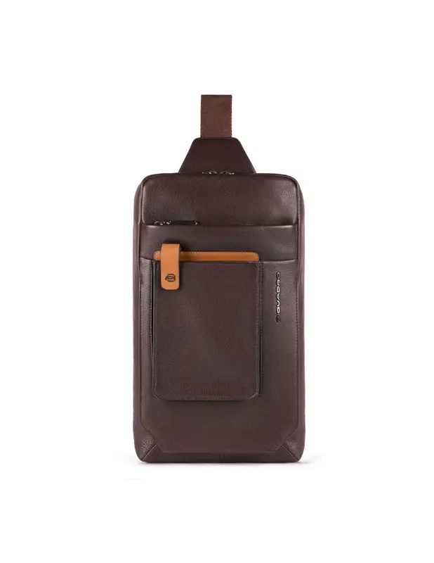 Piquadro, Tallin, leather, fabric bag, mono band, brown, men, 20 x 33 x 5 cm