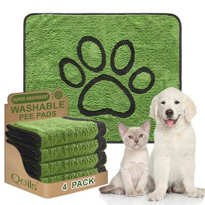 Qeils Washable Pee Pads for Dogs - 2 Pack Super Absorbent Reusable Puppy Pads in Green Long Wool, Mat, Pet Supplies, Ide