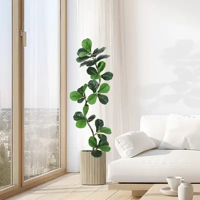 Garvee Fiddle Leaf Fig Artificial Tree with White Planter, 5ft Faux Plants Indoor with Moss, Fake Rubber Tall Fake Floor Plan...