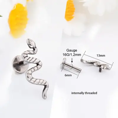 CZ Snake & Butterfly Titanium Cartilage Stud - Snake