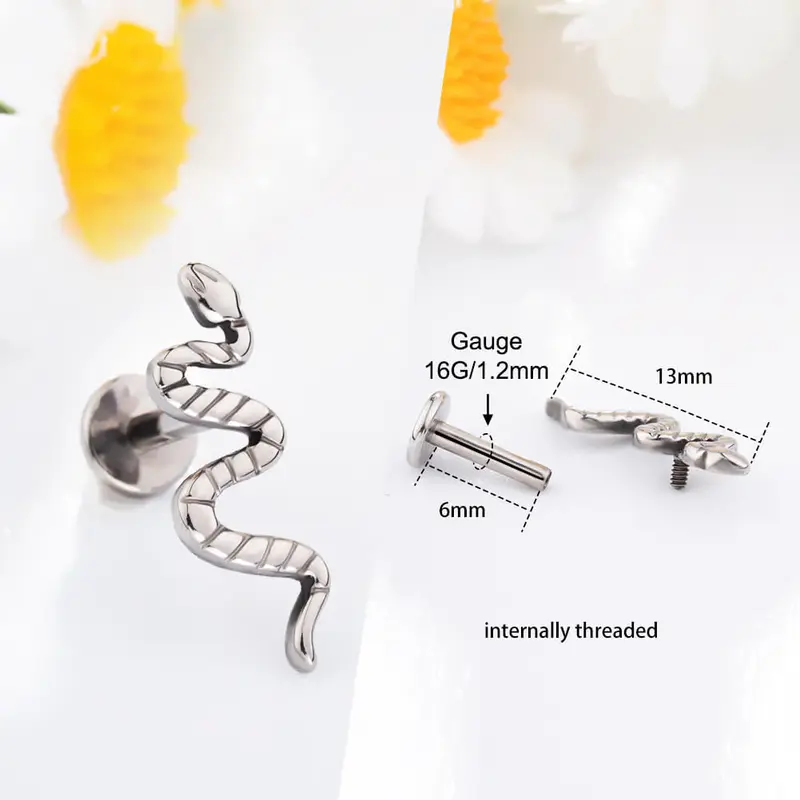 CZ Snake & Butterfly Titanium Cartilage Stud - Snake