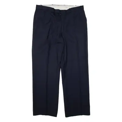 HAGMAN Pleated Mens Trousers Blue Loose Straight Wool W34 L29