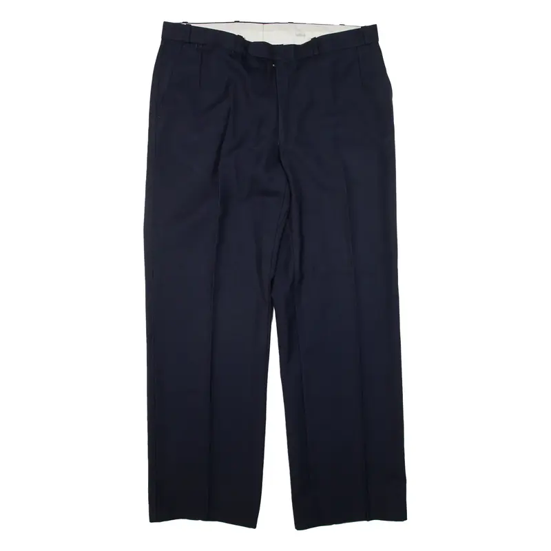 HAGMAN Pleated Mens Trousers Blue Loose Straight Wool W34 L29