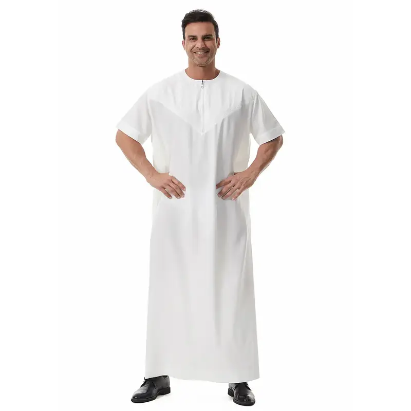 Solid-Color Short-Sleeve Loose Breathable Casual Fashionable Long-Shirt Robe - Muslim Apparel