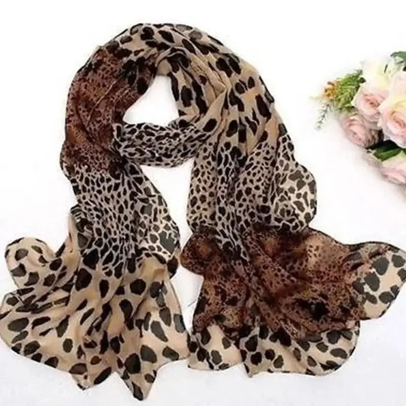 Fashion Leopard Printed Hijab Chiffon Shawl For Woman Muslim Wraps Summer Thin Long Scarf Ladies Casual Headband 150*50cm