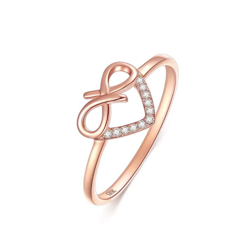 10K Rose Gold Diamond Custom Heart Ring 3EX IGI Certified