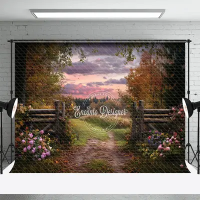 Aperturee Natural Sunset Plant Fence Spring Photo Backdrop, 3X2FT(1MX0.6M), 14 USD, spring backdrops, ENHD2J09-M
