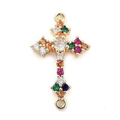 Brass Pave Colorful Glass Connector Charms