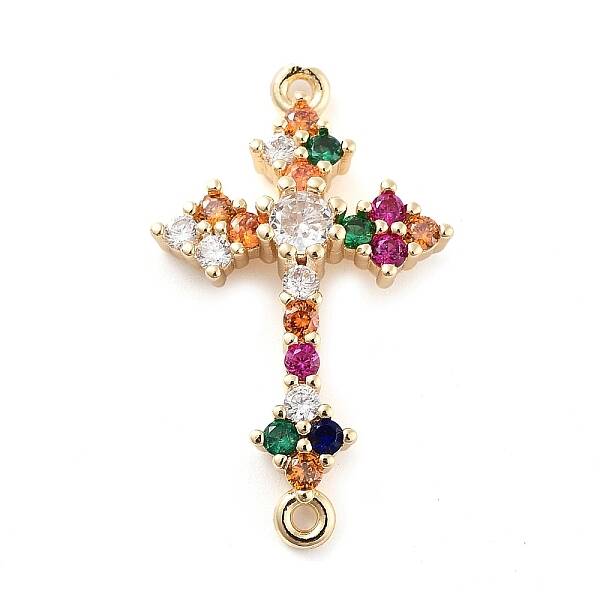 Brass Pave Colorful Glass Connector Charms
