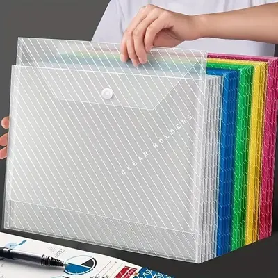 10pcs File Folder, Random Color Clear Waterproof Large Capacity Button File Storage Bag, Student File Bag, Business Office Su...