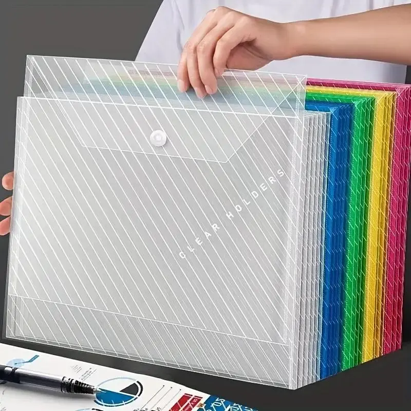 10pcs File Folder, Random Color Clear Waterproof Large Capacity Button File Storage Bag, Student File Bag, Business Office Su...