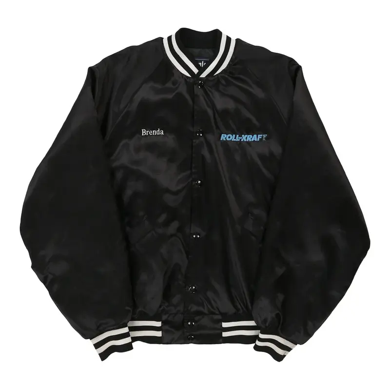 Made In USA Roll-Kraft King Louie Embroidered Varsity Jacket - Large Black Nylon
