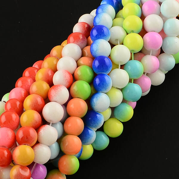 Two-Color Baking Painted Glass Bead Strands
